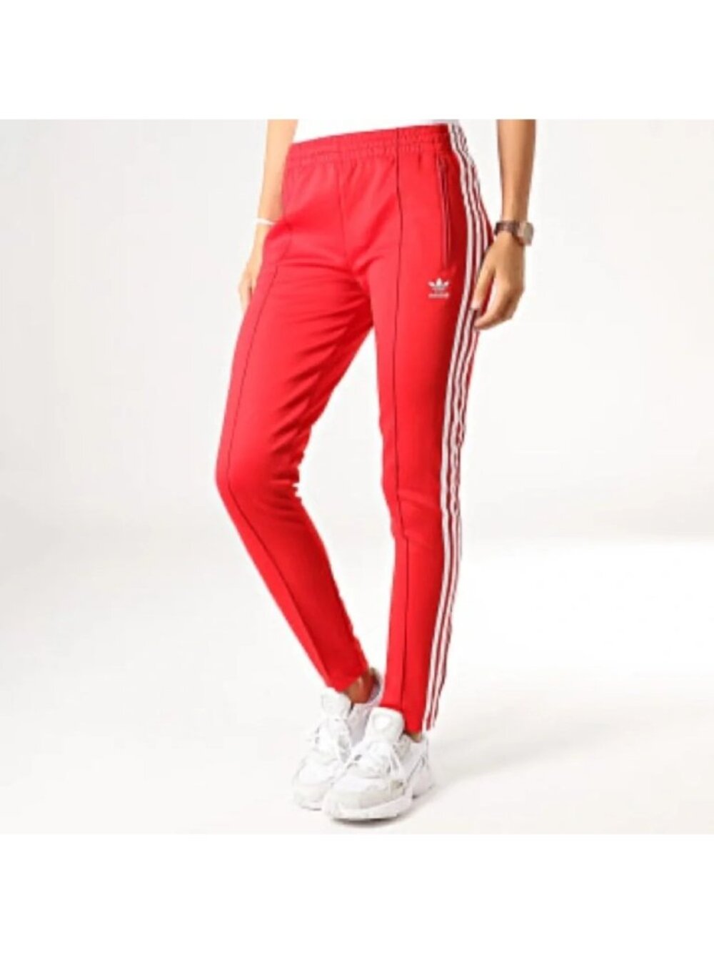 Adidas Originals Red Track Pants With White Stripes